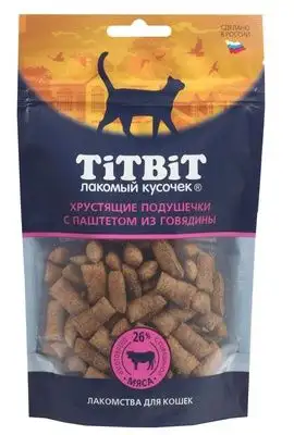 Купить titbit Лакомства для кошек хрустящие подушечки с паштетом из говядины